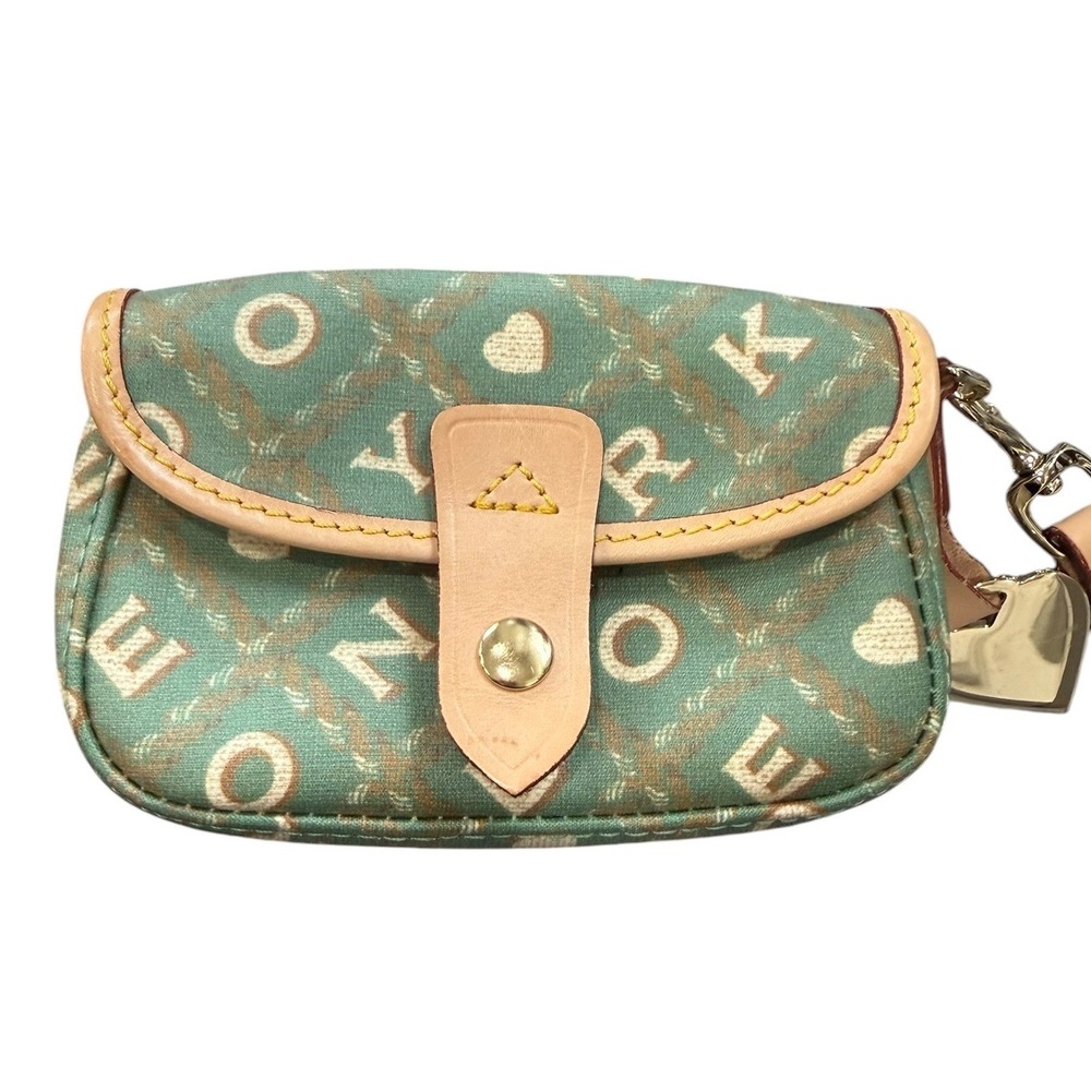 Dooney & Burke Wristlet Green Monogram Logo Leather Y2K Mini Pouch Clutch Bag - Picture 2 of 13